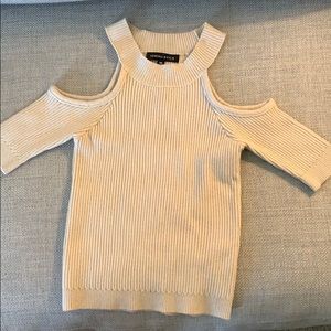 Tan off the shoulder sweater material